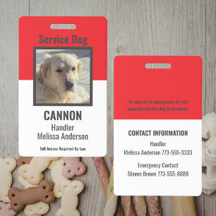 Simple Red & White Personalized Service Dog ID Badge