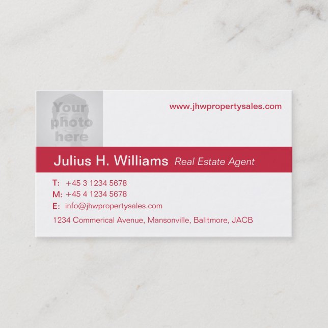 Simple red & white photo red back business card (Front)