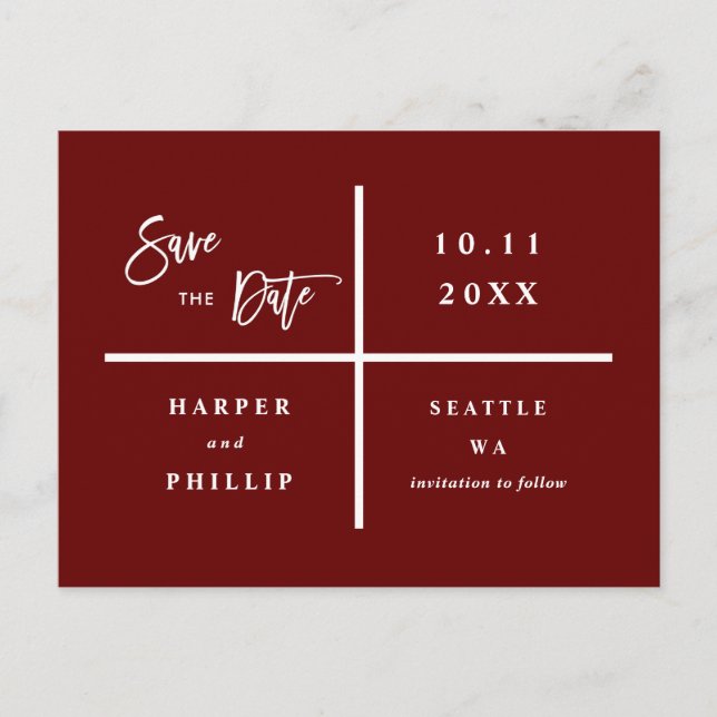 Simple Red & White Photo Save the Date Postcard (Front)