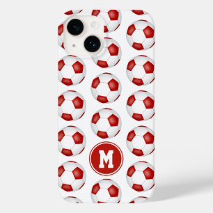 simple red white soccer balls pattern monogrammed Case-Mate iPhone 14 case