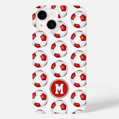 simple red white soccer balls pattern monogrammed Case_Mate iPhone 14 case