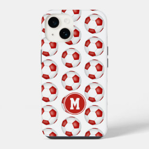 simple red white soccer balls pattern monogrammed iPhone 14 case