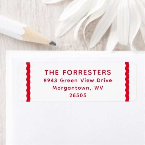 Simple red white stripe Christmas return address Label