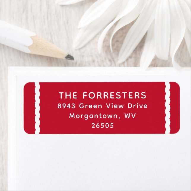 Simple red white stripe holiday return address label (Insitu)