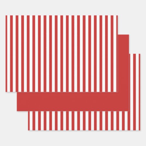 Simple RedWhite Stripes Geometric Pattern Set Wrapping Paper Sheets