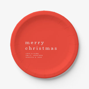 Simple Red White Typography Merry Christmas Paper Plates