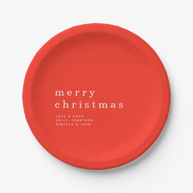 Simple Red White Typography Merry Christmas Paper Plates (Front)