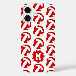 simple red white volleyballs pattern monogrammed iPhone 16 case