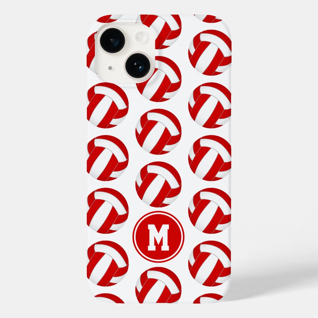 simple red white volleyballs pattern monogrammed iPhone case