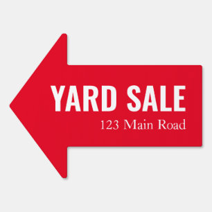 Simple Red & White Yard Sale Directional Arrow  Sign
