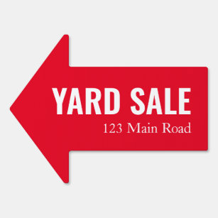 Simple Red & White Yard Sale Directional Arrow  Sign