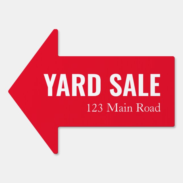 Simple Red & White Yard Sale Directional Arrow  Sign (Front)