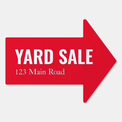 Simple Red &amp; White Yard Sale Directional Arrow Sign | Zazzle
