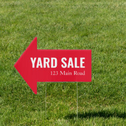 Simple Red &amp; White Yard Sale Directional Arrow Sign | Zazzle