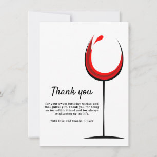 Simple Red Wine Glass Birthday Thank You Card