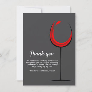 Simple Red Wine Glass Birthday Thank You Card