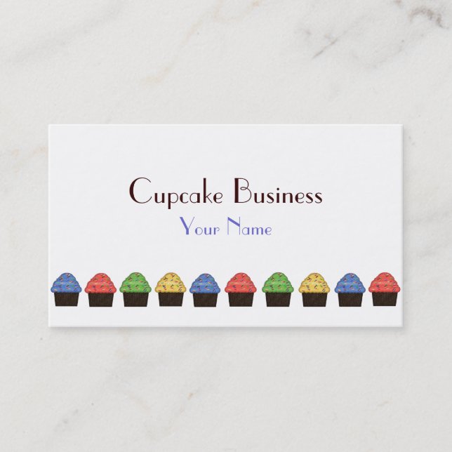 Simple red yellow green blue cupcake business card (Front)