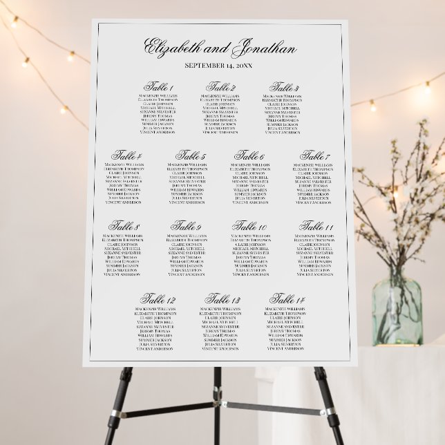 Simple Refined 14 Table Wedding Seating Chart Foam Board (In Situ (Stand))