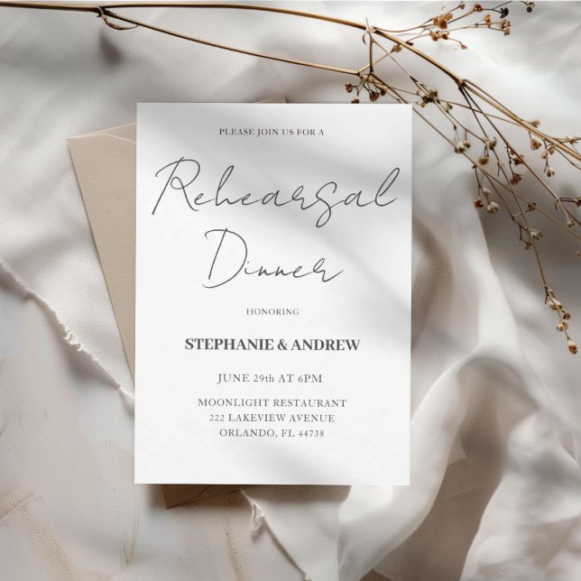 Simple Rehearsal Dinner Black & White Wedding  Invitation (Creator Uploaded)