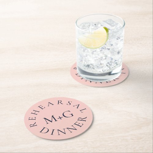 SIMPLE REHEARSAL DINNER OXFORD BLUE AND BABY PINK ROUND PAPER COASTER