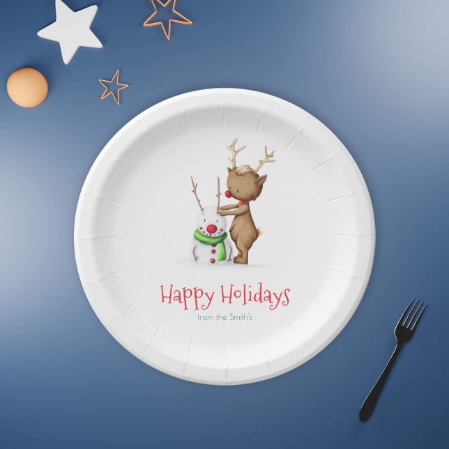 Simple Reindeer Christmas Holiday Decor Paper Plates (Creator Uploaded)