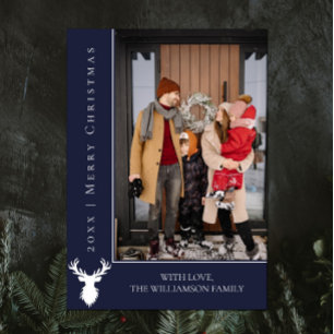 Simple Reindeer Christmas Photo Card   Blue