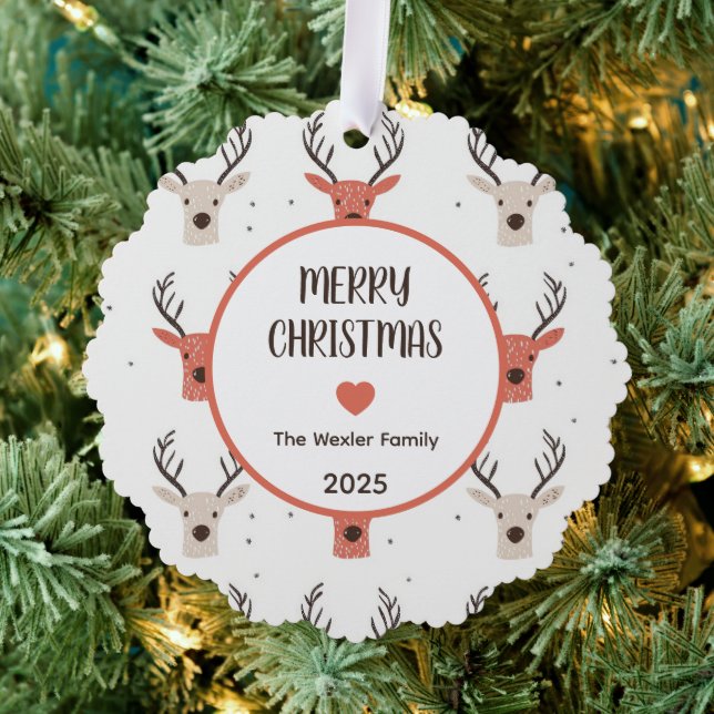 Simple Reindeer Merry Christmas Photo  Ornament Card (Insitu (Tree))