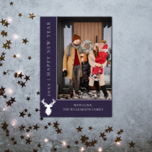 Simple Reindeer New Year's Photo Card Purple