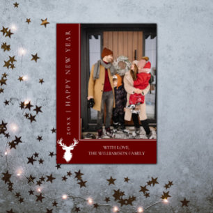 Simple Reindeer New Year's Photo Card   Red