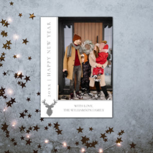 Simple Reindeer New Year's Photo Card White