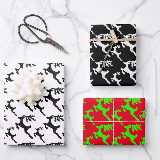 Simple Reindeer Silhouette Wrapping Paper Sheets (Front)