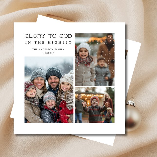 Simple Religious Glory To God Christmas 5 Photo Holiday Card (Creator Uploaded)