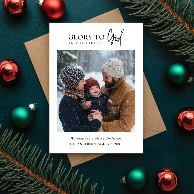 Simple Religious Glory To God Christmas Photo Holiday Card (Creator Uploaded)