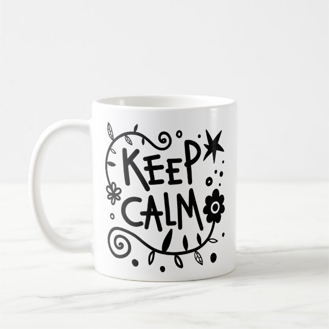 Simple Reminder Keep Calm Clack White Doodle Clean Coffee Mug (Left)