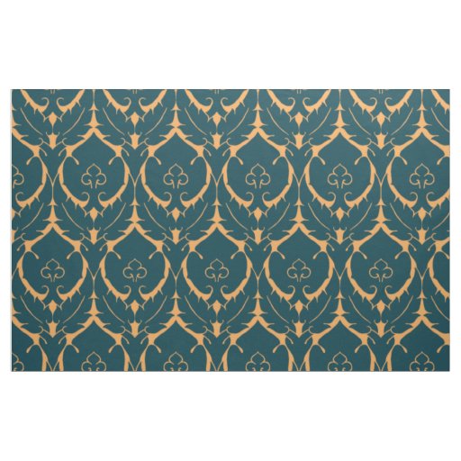 Simple Renaissance Damask, Dark Blue on Tawny Fabric
