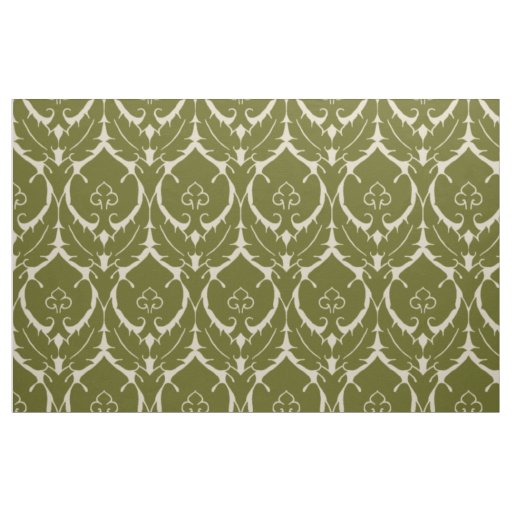 Simple Renaissance Damask, Olive Green on Ivory Fabric