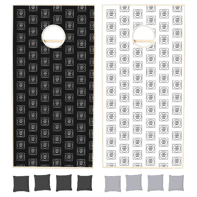 Simple Repeating Logo Black White Branding Cornhole Set (Set)