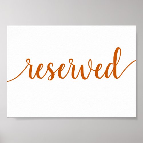 Simple Reserved  Fall Orange Any Event Table Poster