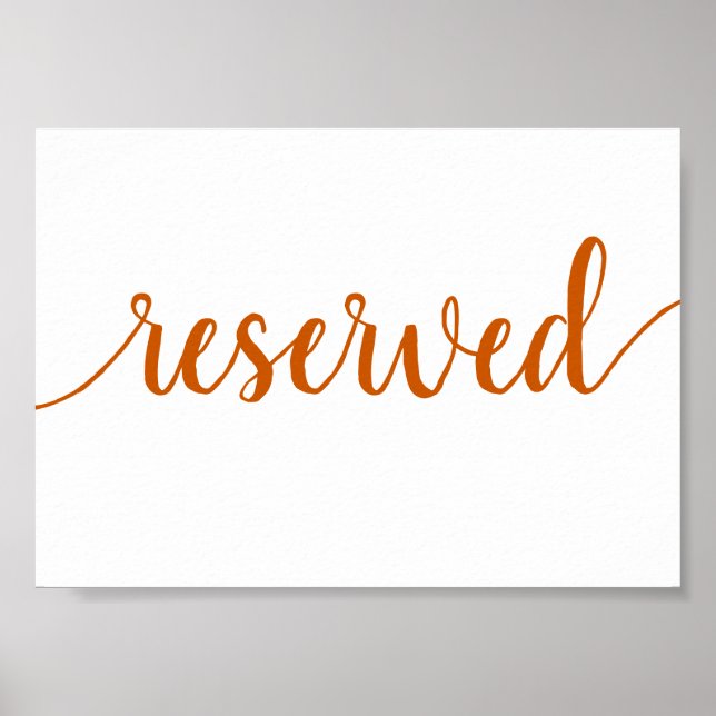 Simple Reserved | Fall Orange Any Event Table Poster (Front)