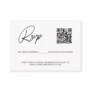 Simple reserved seat QR CODE rsvp wedding website Enclosure Card