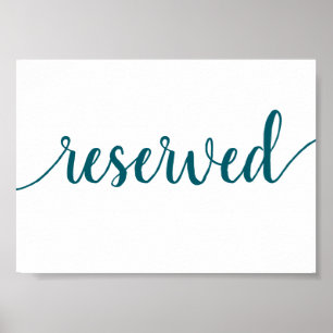 Simple Reserved Teal Aqua Any Party Event Table Poster