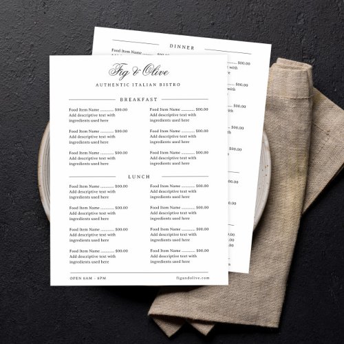 Simple Restaurant Bar Menu Template