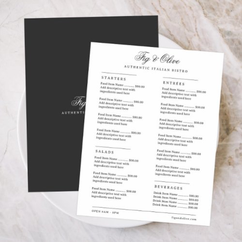 Simple Restaurant Bar Menu Template