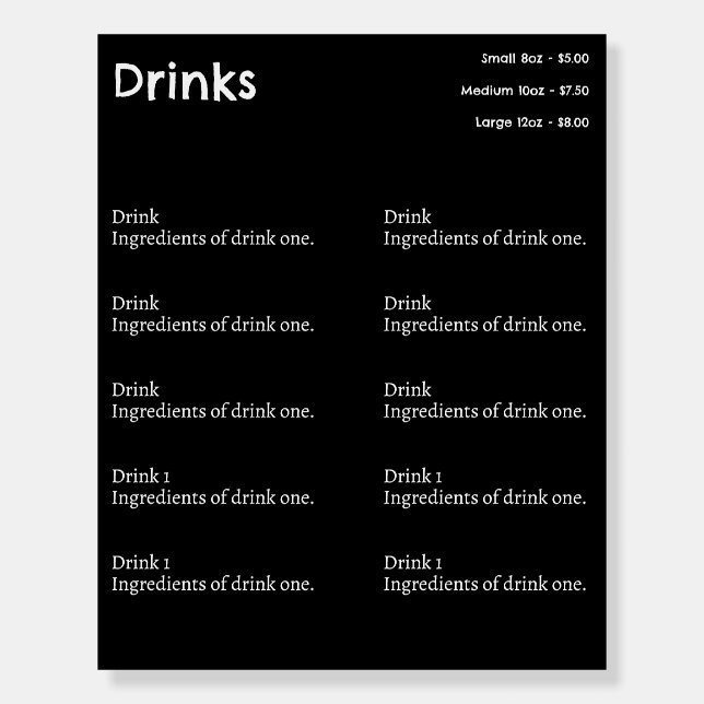 Simple Restaurant Shop Drink Menu Business Signs (Front)