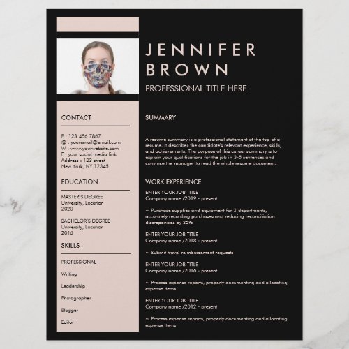 simple resume cv with photography