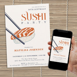Simple Retro 50th Birthday Sushi Party Invitation
