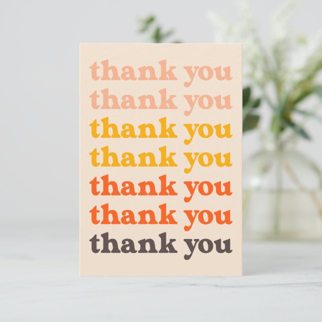 Simple Retro 70s Typography Peach and Orange Thank You Card (Standing Front)