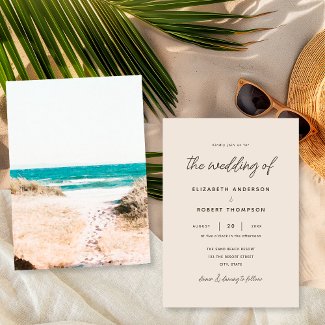 Simple Retro Beach Sand Ocean Summer Wedding