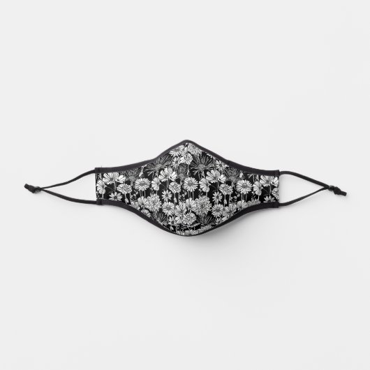 Simple Retro Black White Daisy Floral Daisies Art Premium Face Mask (Front)