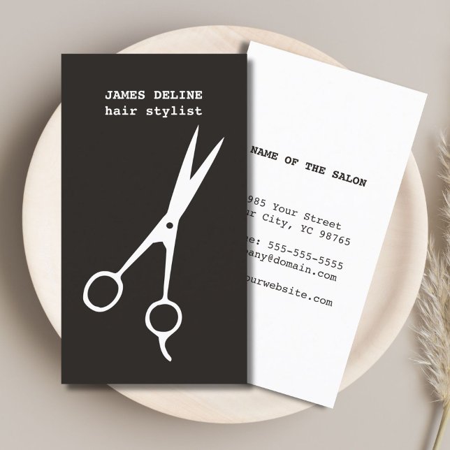 Simple Retro Black White Scissor Hair Stylist Business Card (Creator Uploaded)